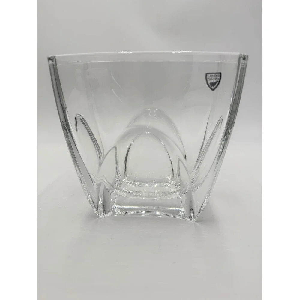 Orrefors Sweden H1253 Clear Cathedral Crystal Oblong Vase Large 6”Hx7”Lx4” Sign